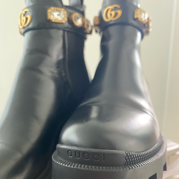 Gucci Women's Trip Embellished Block Heel Chelsea Boots 37.5 - Picture 2 of 11
